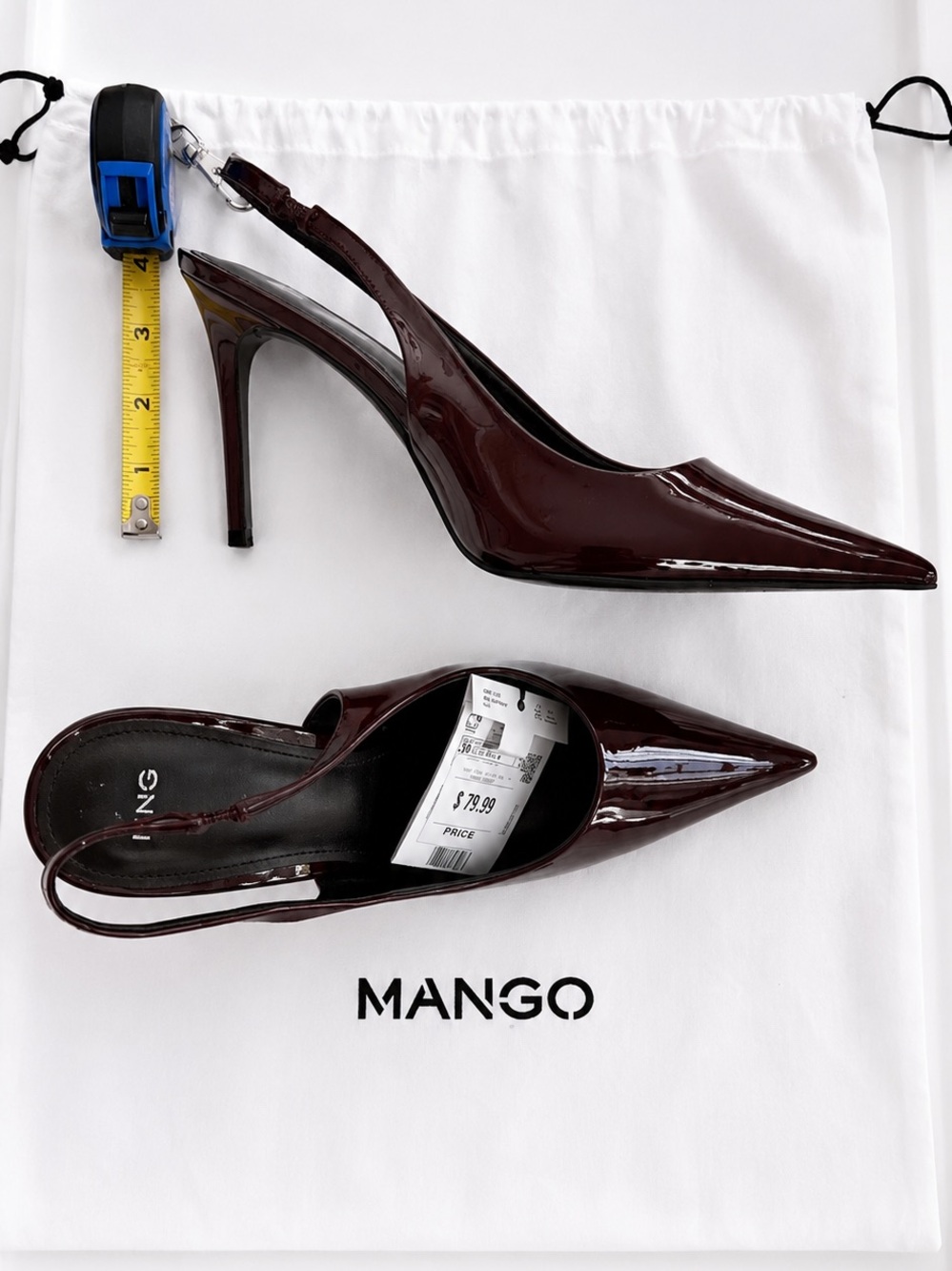 Mango Slingback Heels Burgundy EU 39 US 8.5 Patent Pointed Toe NWT